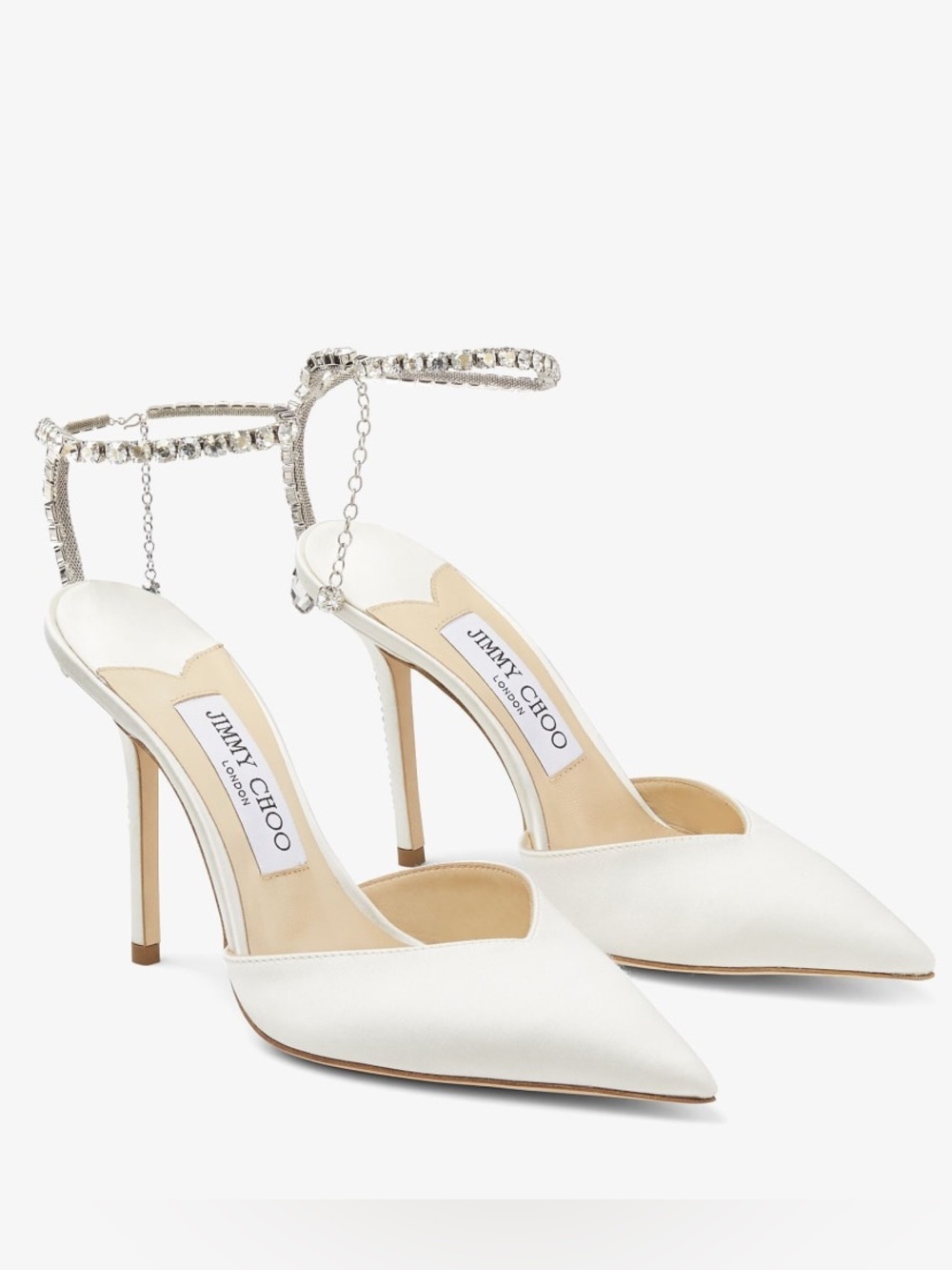 NIB JIMMY CHOO Saeda 100 Pumps 38 Ivory Crystal Satin Heels Bridal Wedding $1295